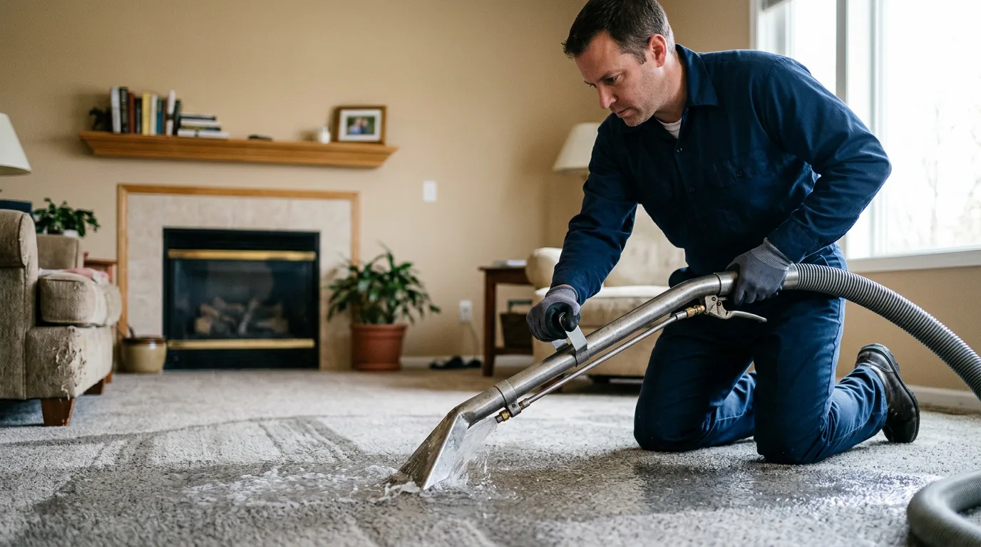 Water damage restoration technician working near Greenfield, IN